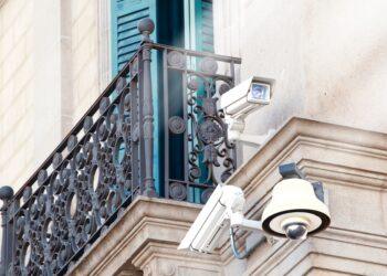 CCTV video surveillance cameras on an building. Video surveillance. Security cameras.